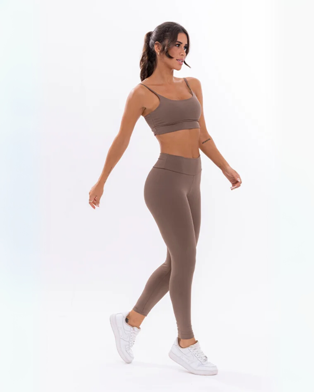 Conjunto Fitness 2 Peças Calça + Top Cor Café