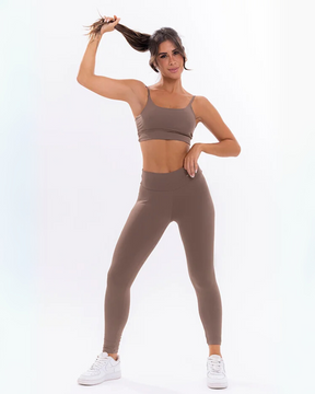 Conjunto Fitness 2 Peças Calça + Top Cor Café