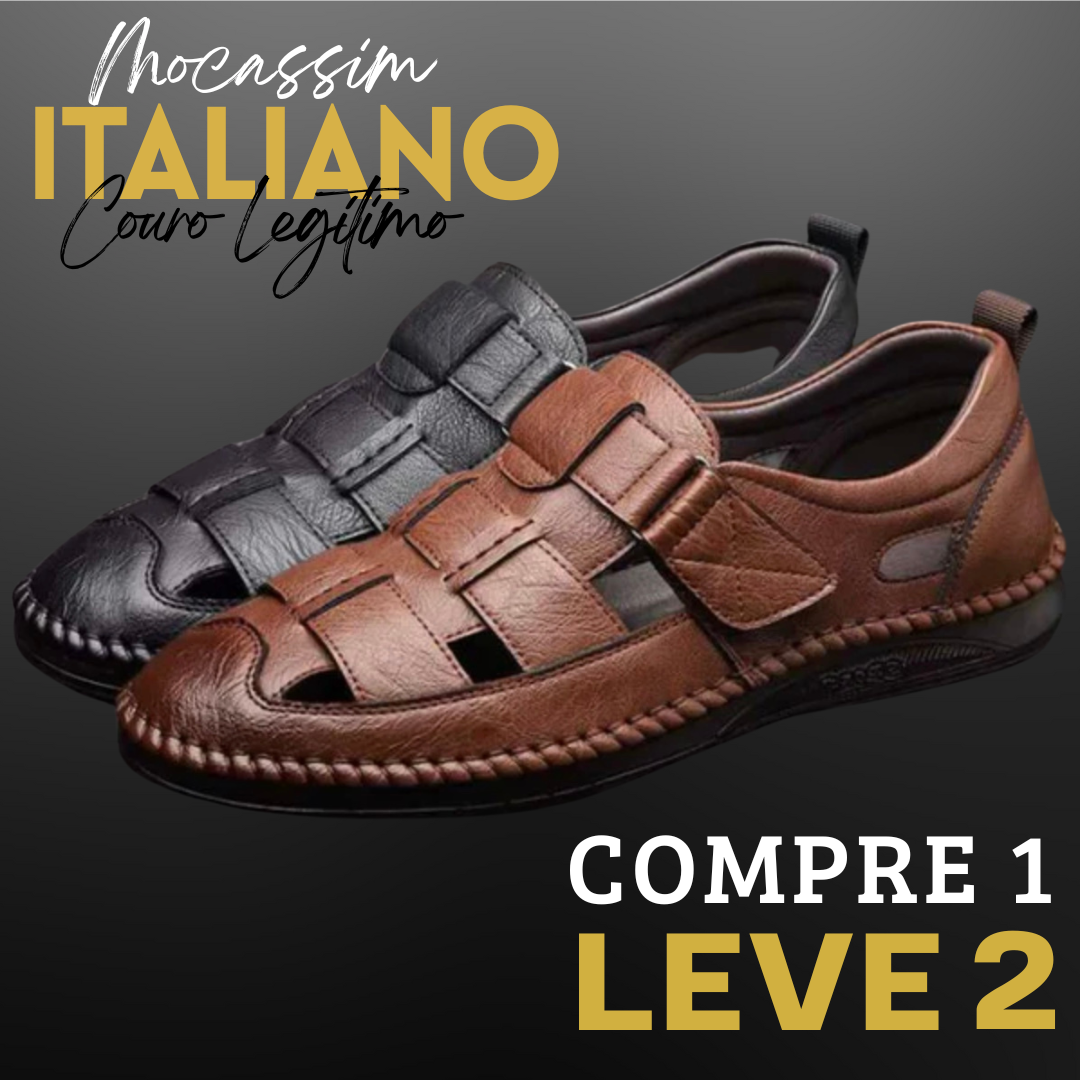 Mocassim Sandália Ortopédica Italiano de Couro Legítimo [COMPRE 1 LEVE 2]