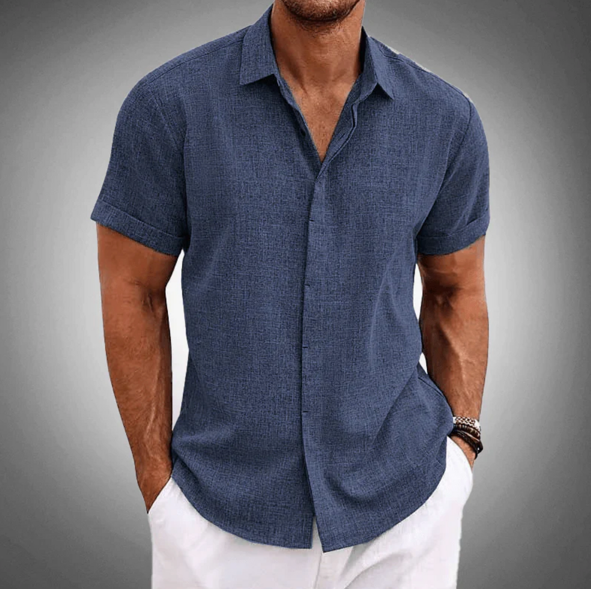 Camisa Masculina Manga Curta Linho Santorini [BRINDE EXCLUSIVO]