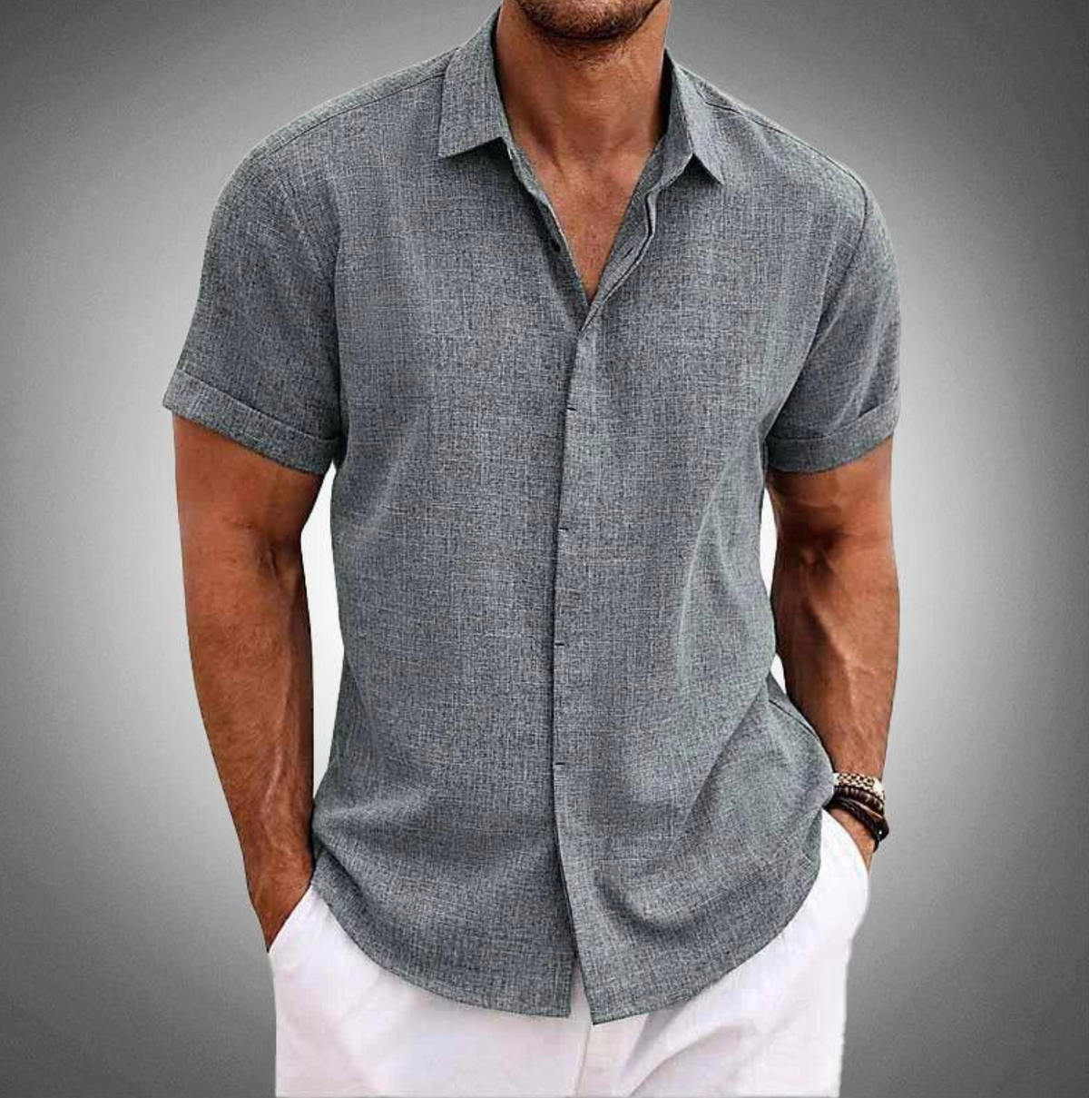 Camisa Masculina Manga Curta Linho Santorini [BRINDE EXCLUSIVO]