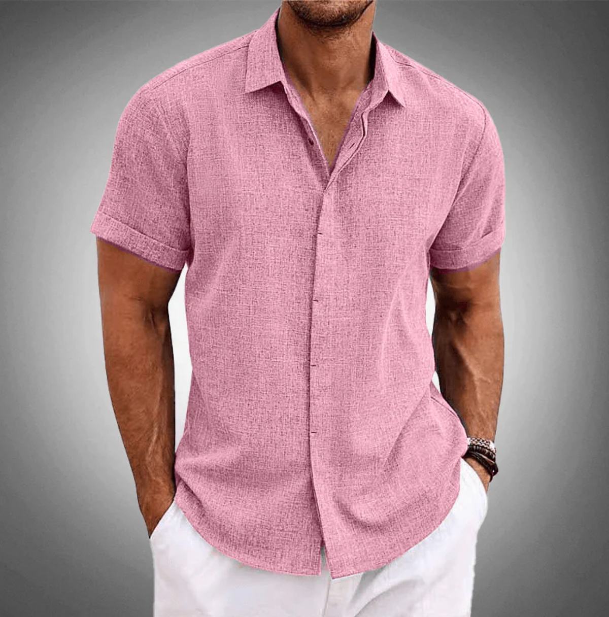 Camisa Masculina Manga Curta Linho Santorini [BRINDE EXCLUSIVO]