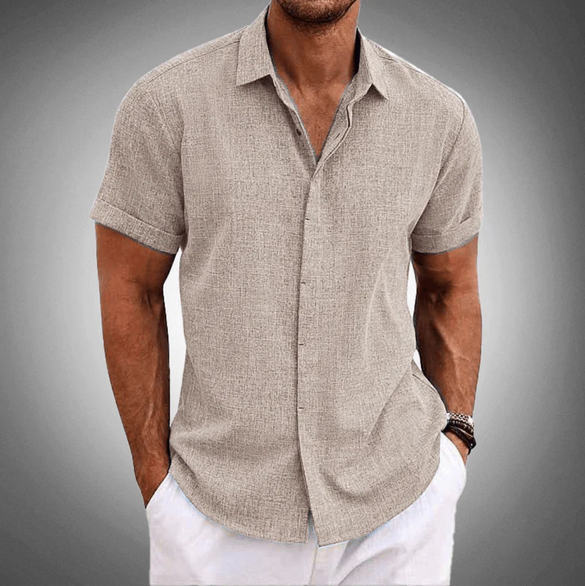 Camisa Masculina Manga Curta Linho Santorini [BRINDE EXCLUSIVO]