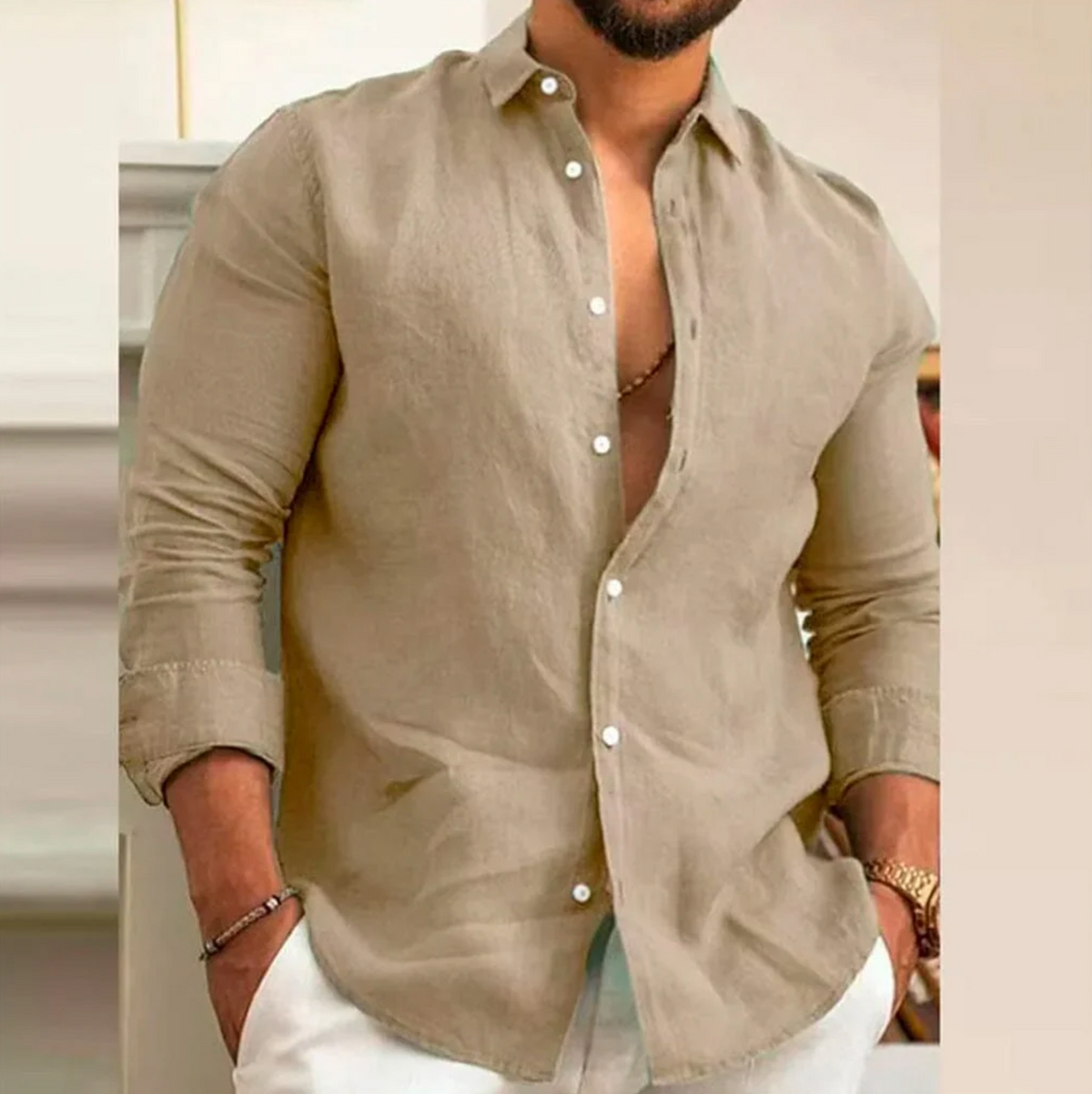 Camisa de Linho Premium Masculina + Brinde