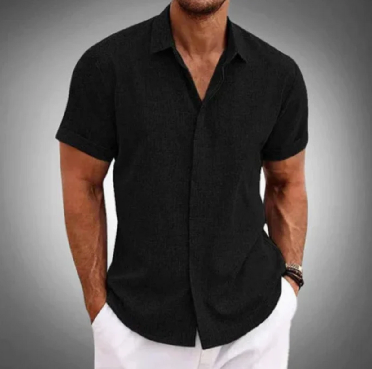 Camisa Masculina Manga Curta Linho Santorini [BRINDE EXCLUSIVO]