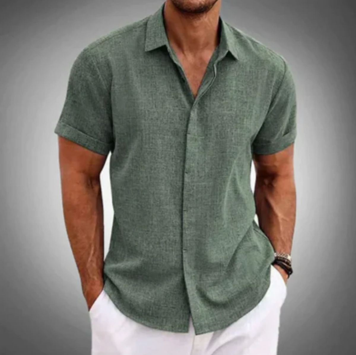 Camisa Masculina Manga Curta Linho Santorini [BRINDE EXCLUSIVO]