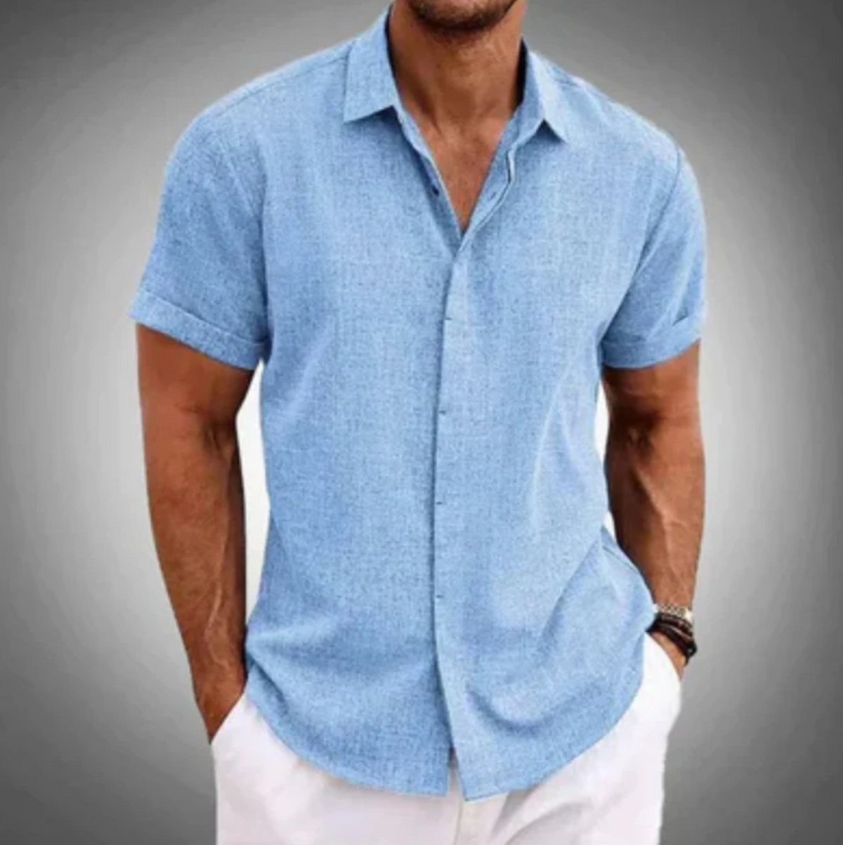Camisa Masculina Manga Curta Linho Santorini [BRINDE EXCLUSIVO]