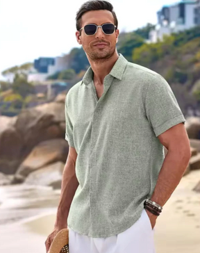 Camisa Masculina Manga Curta Linho Santorini [BRINDE EXCLUSIVO]