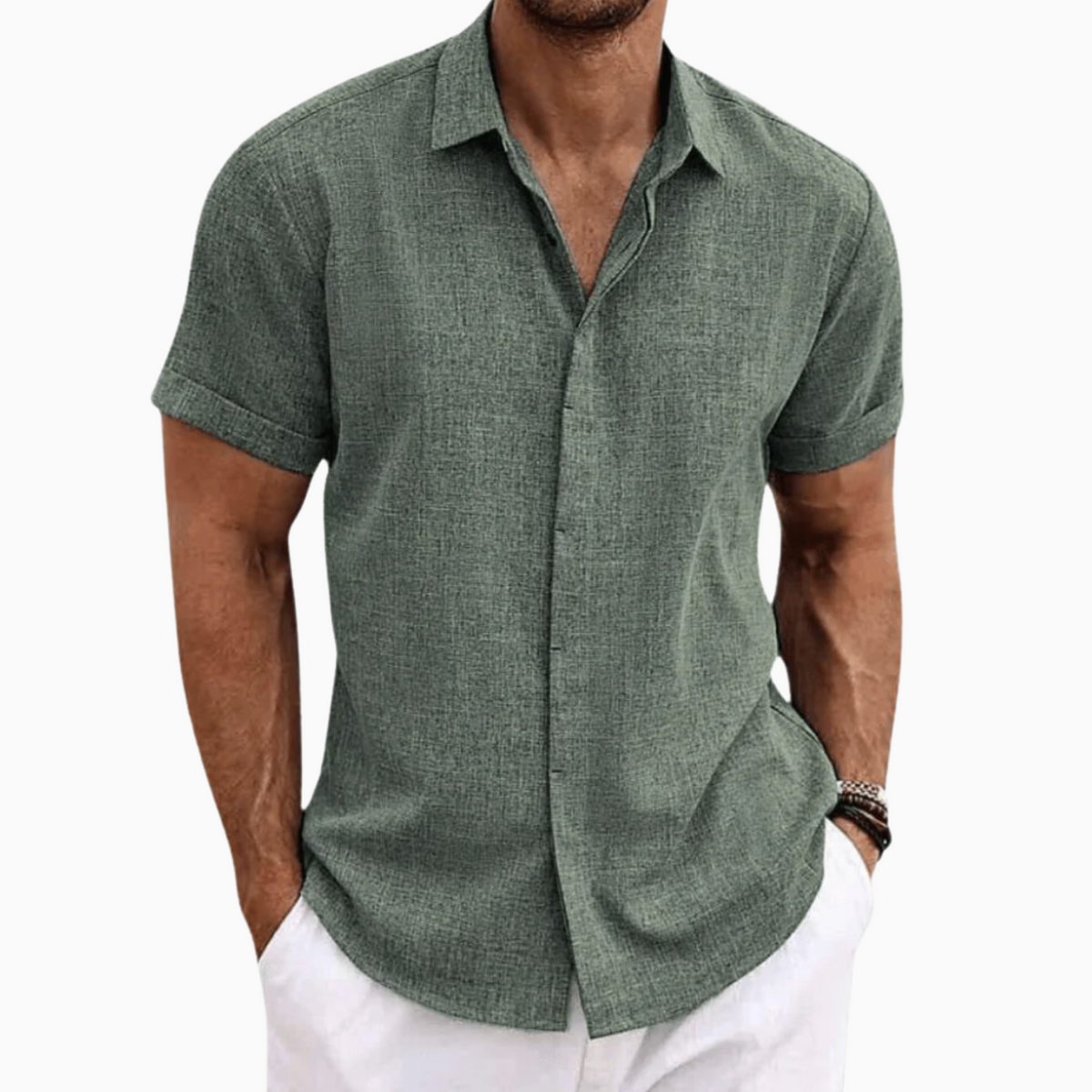 Camisa Masculina Manga Curta Linho Santorini [BRINDE EXCLUSIVO]